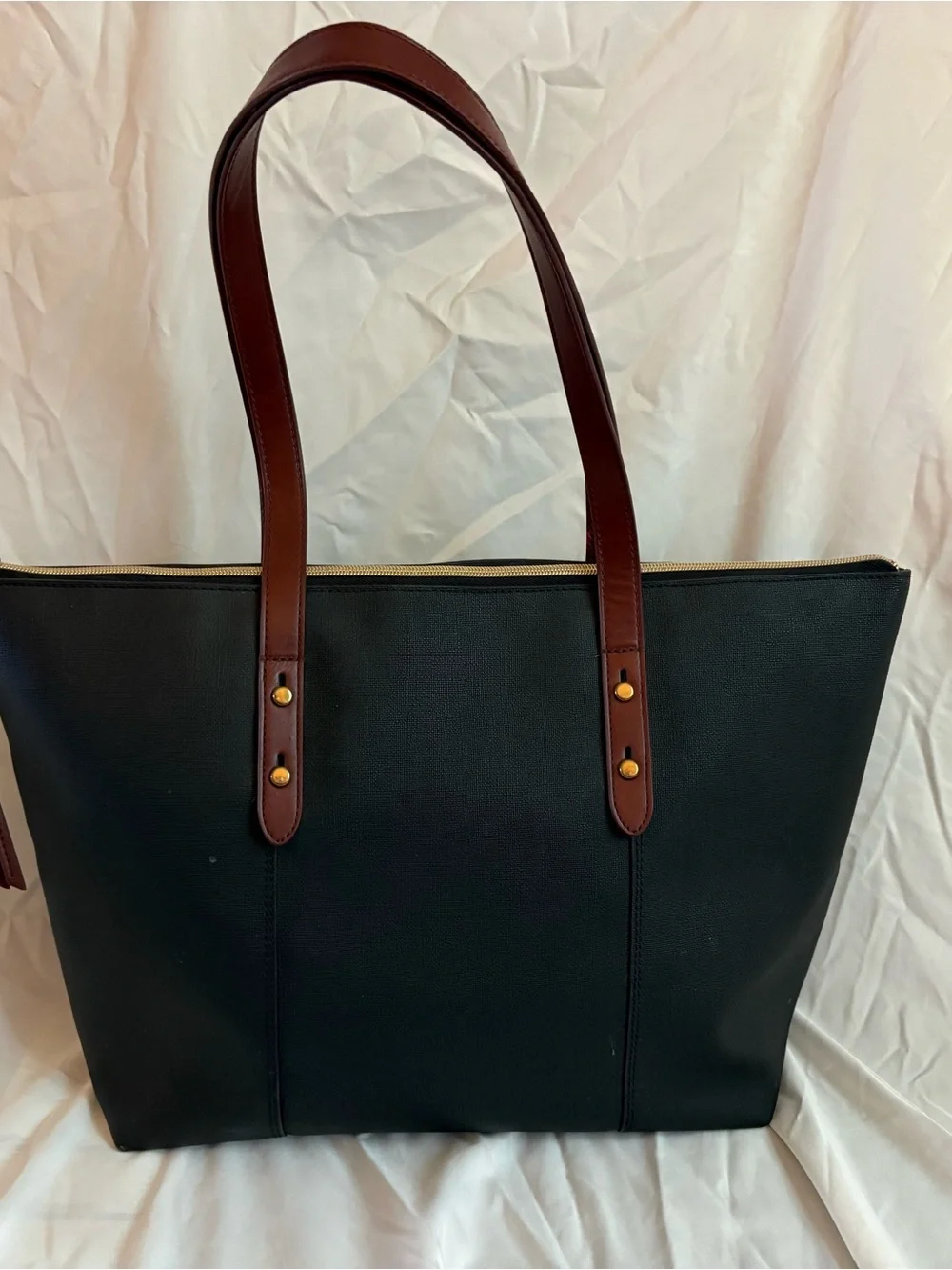 Fossil Black Tote with Brown Leather Straps